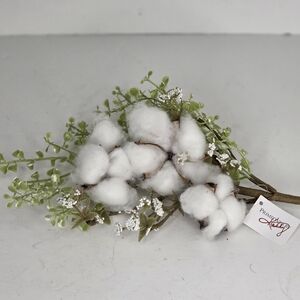 Primitives by Kathy White Cotton and Green Faux Floral Pick Stem